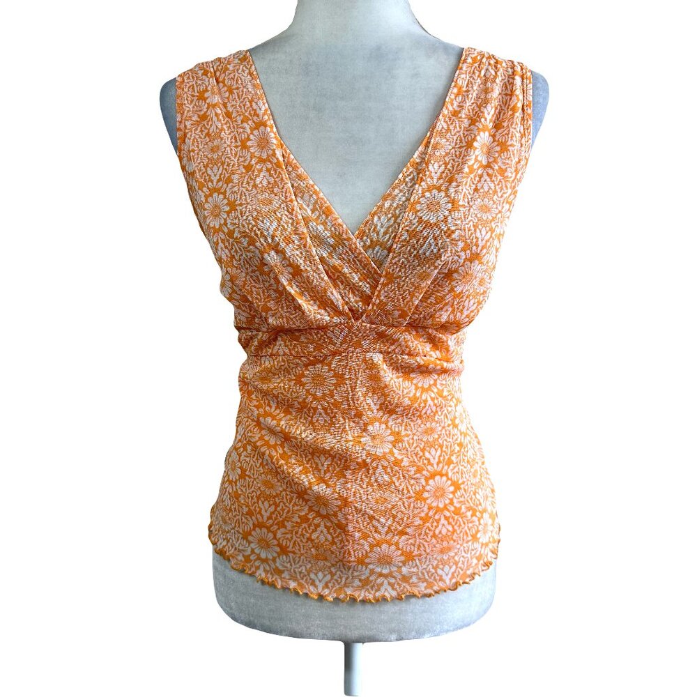 Jaclyn Smith Vtg 2000s Y2K Orange Floral Stretchy Blouse Top
